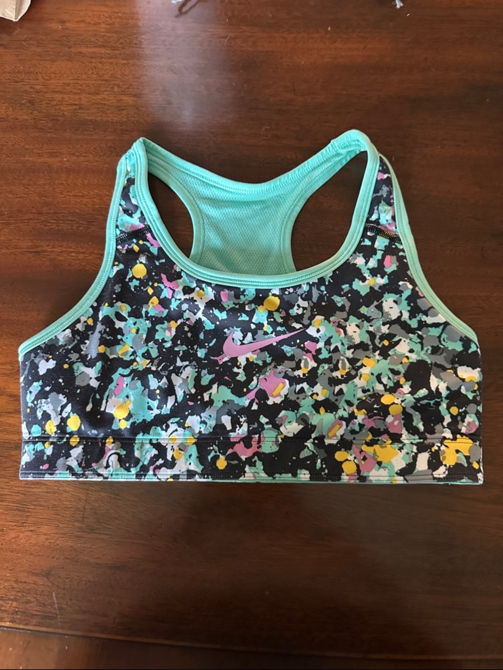 Nike Multicolor Reversible Splash Print Racerback Sports Bra - Mint Trim